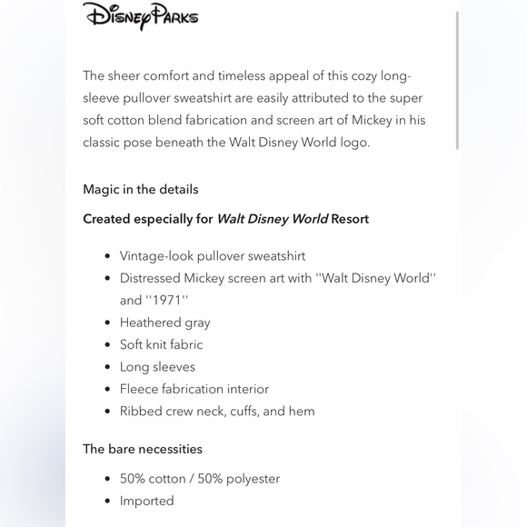 Disney Parks Mickey Mouse 1971 Sweatshirt size Small - Picture 7 of 7